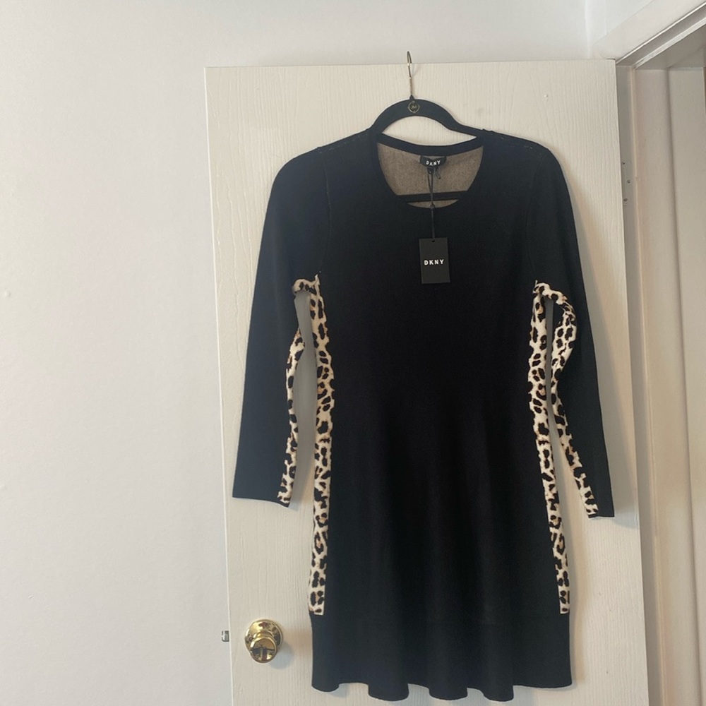 NEW! Beautiful DKNY Black Leopard Sweater Dress (heavy-has weight to it)